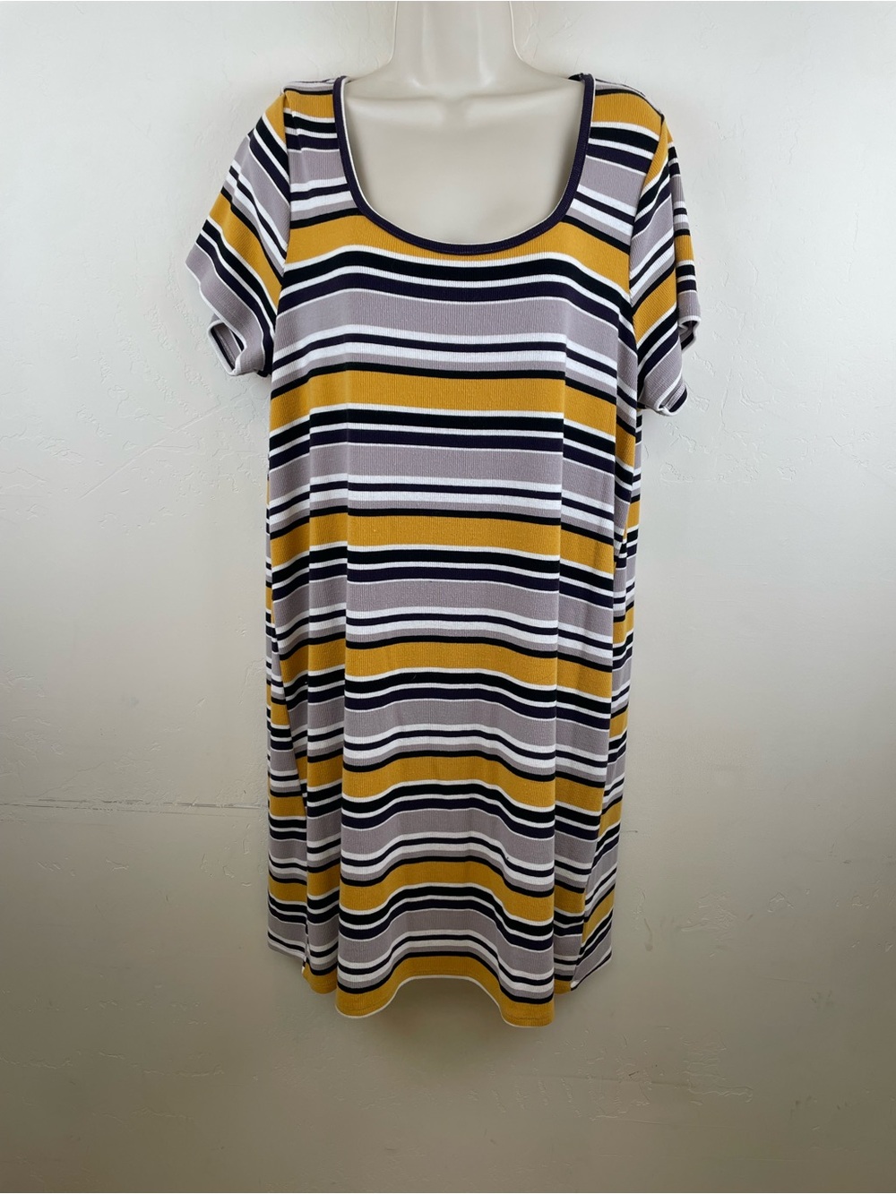 Torrid Striped Scoop Neck Tee Shirt Dress  in Mustard, Gray & Black Stripes